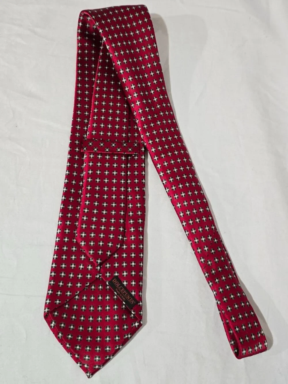 Dolcepunta Hand Made in Italy 100% Silk Necktie - Red White Black Dots